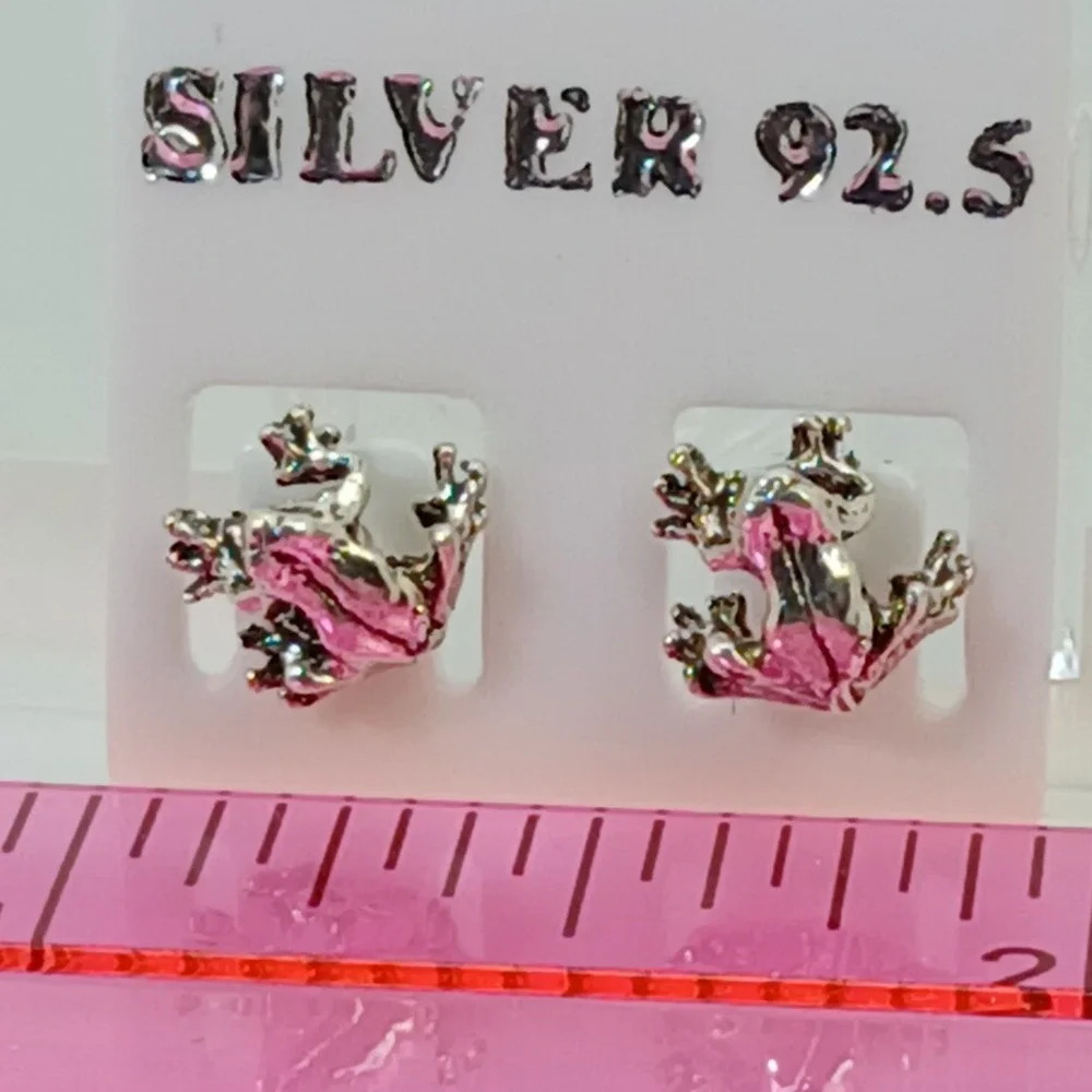 Vintage 90s Sterling Silver 925‎ Frog Stud Earrings Animal Nature Jewelry  - New